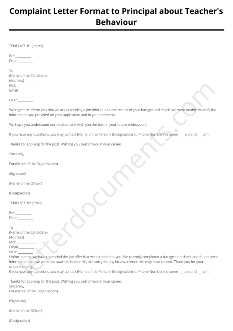 Sample Rescinding Job Offer Letter Due To Background Check