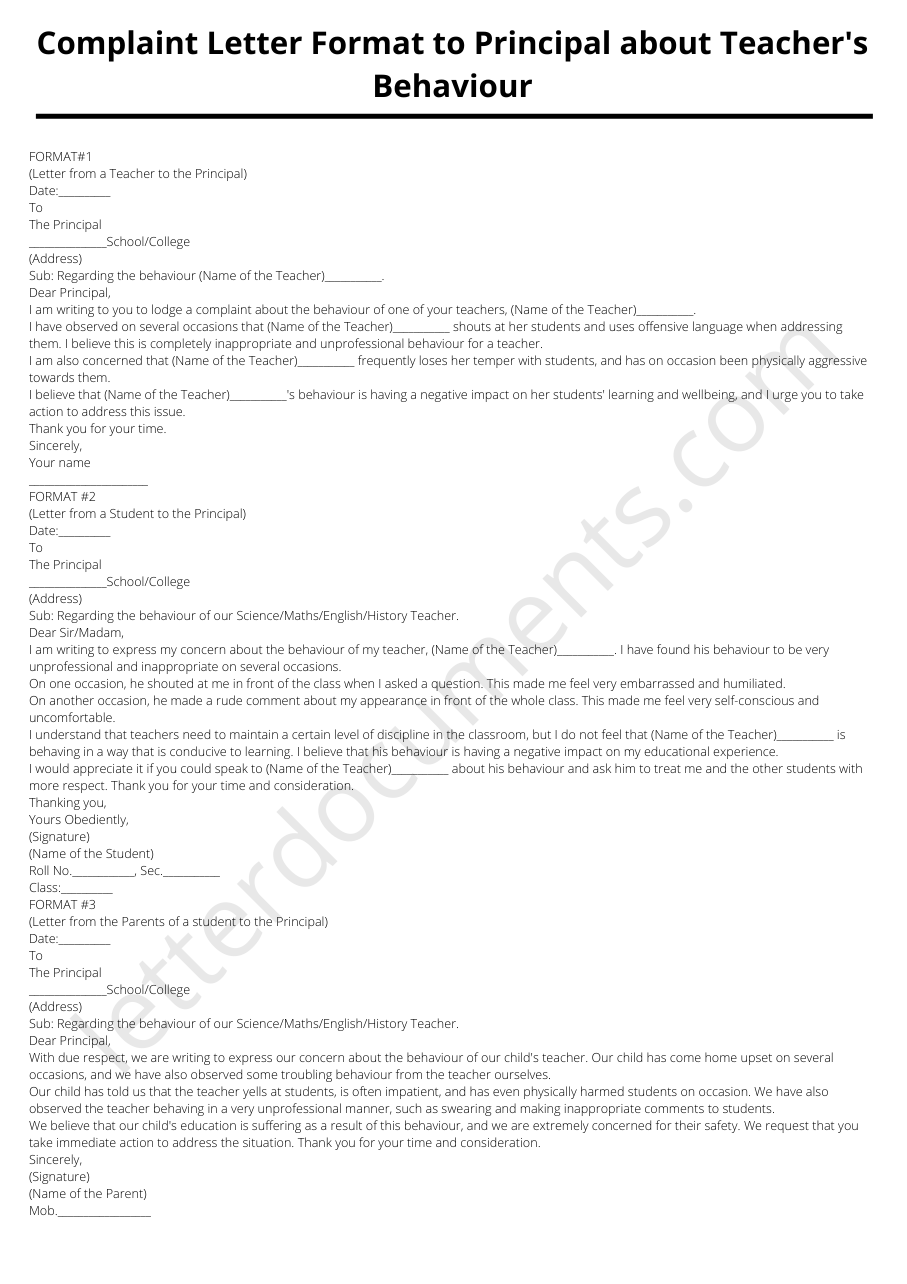 complaint-letter-format-to-principal-about-teacher-s-behavior