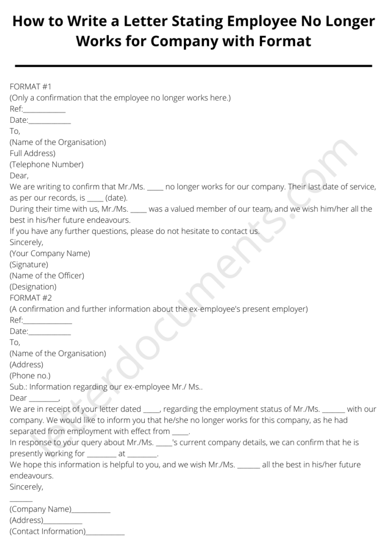 How to Write a Letter Stating Employee No Longer Works for Company with Format