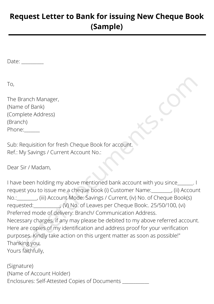 application for cheque book | Letterdocuments