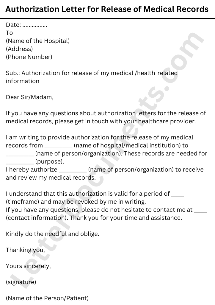Authorization Letter for Release of Medical Records (Sample)