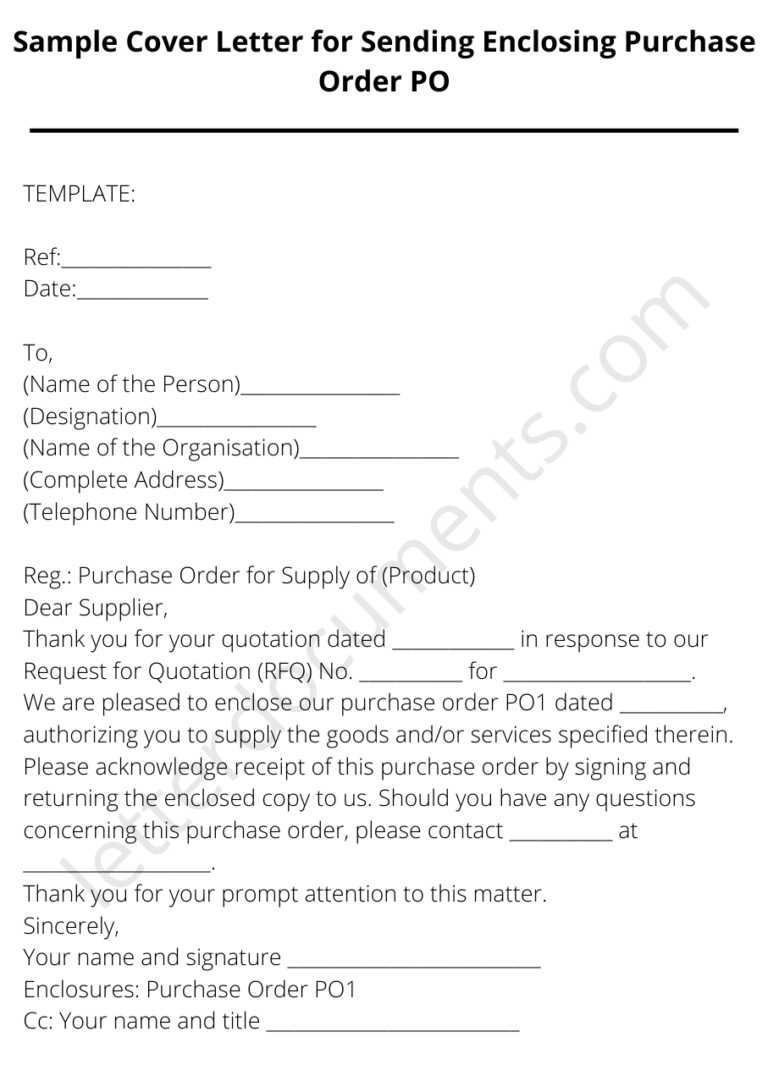 Sample Cover Letter for Sending Enclosing Purchase Order PO