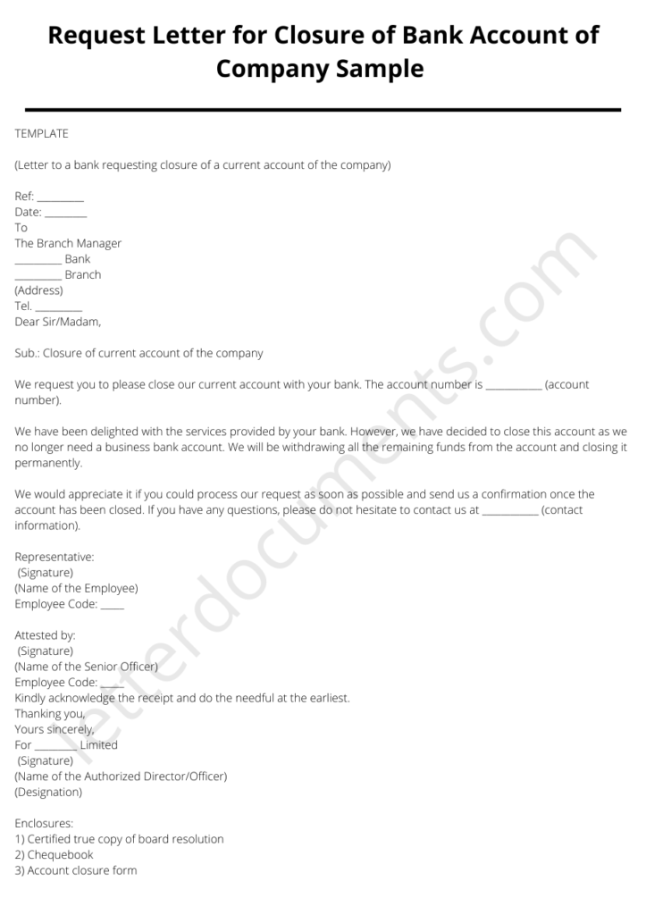 sample letter to close bank account for business