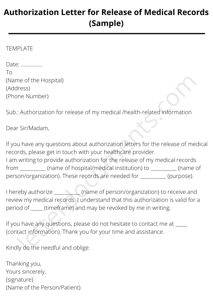 Authorization Letter for Release of Medical Records (Sample ...