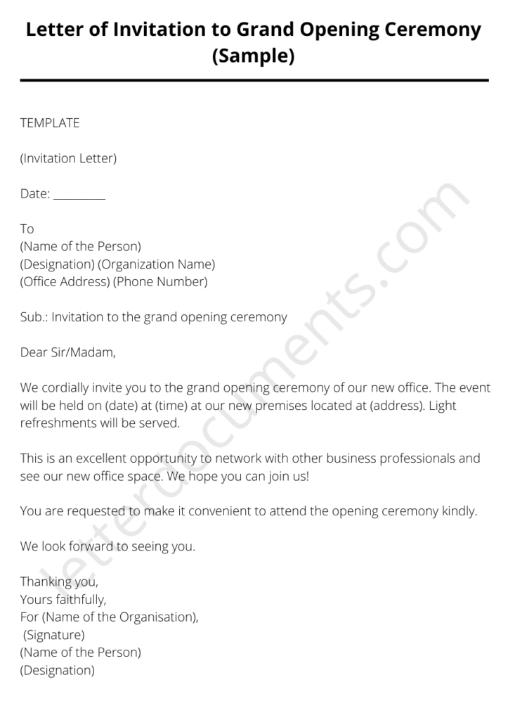 invitation letter for inauguration of new office