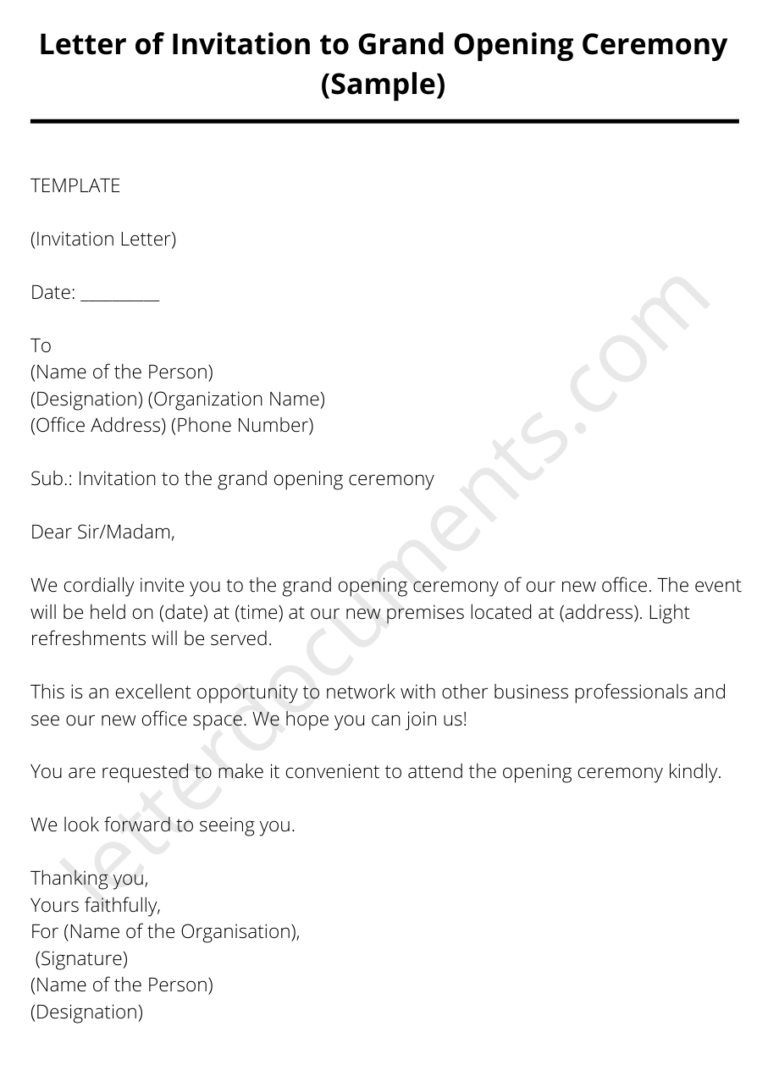 Letter of Invitation to Grand Opening Ceremony (Sample)