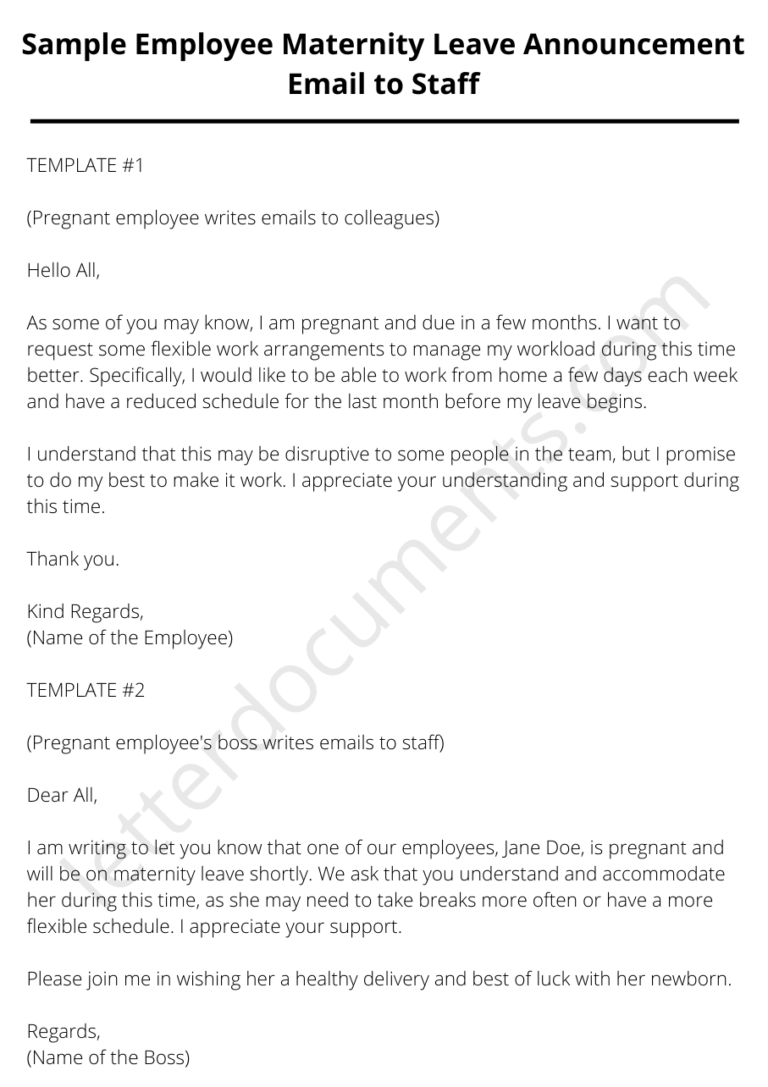 Sample Employee Maternity Leave Announcement Email to Staff