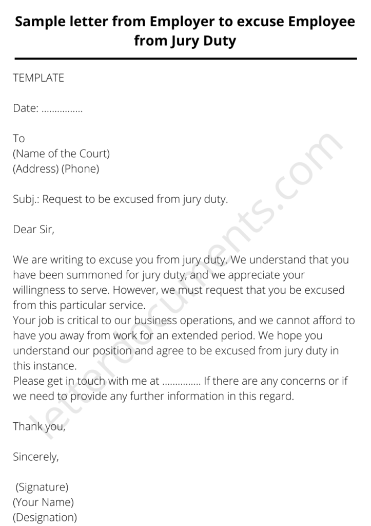 jury duty excuse letter from employer