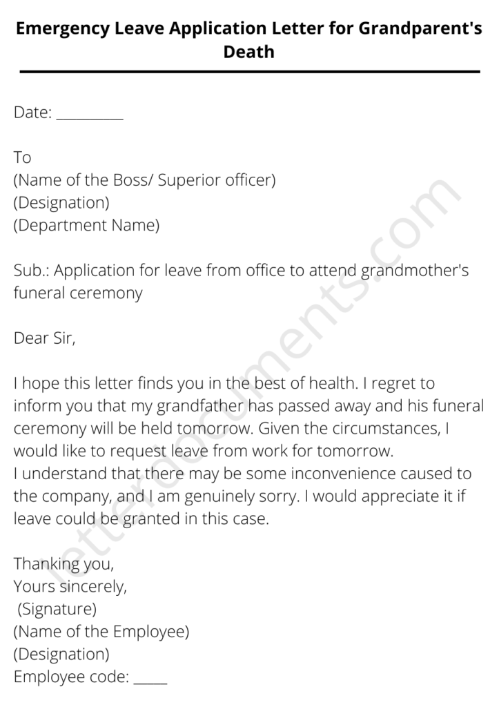 leave letter for grandfather death