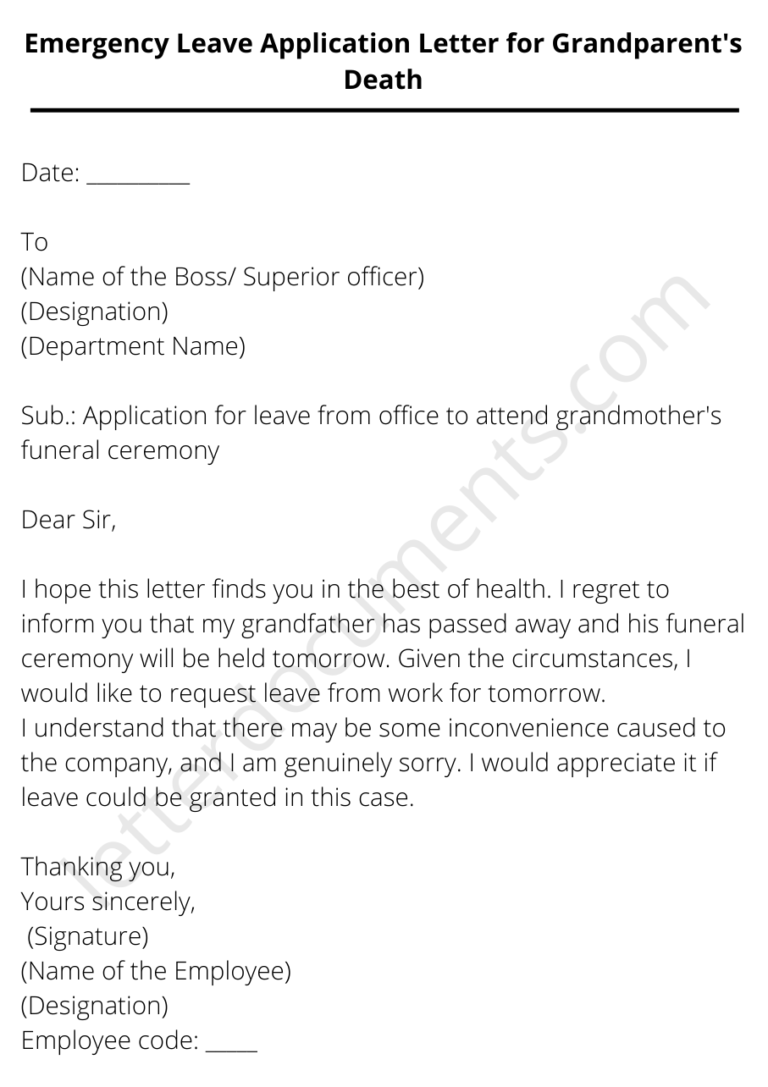 Emergency Leave Application Letter for Grandparent’s Death