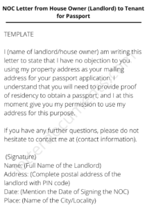 NOC Letter from House Owner (Landlord) to Tenant for Passport ...