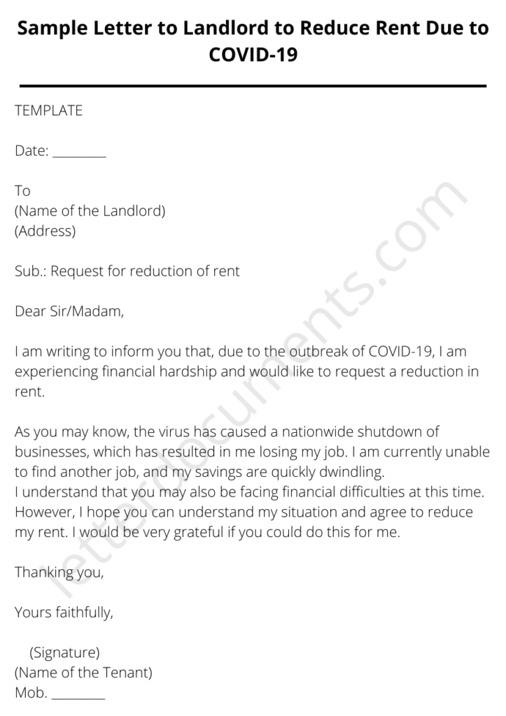 rent reduction request letter for business