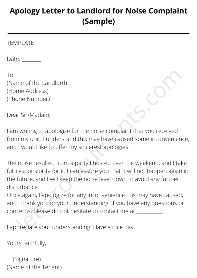 Apology Letter to Landlord for Noise Complaint (Sample)