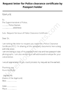 Request letter for Police clearance certificate by Passport holder ...