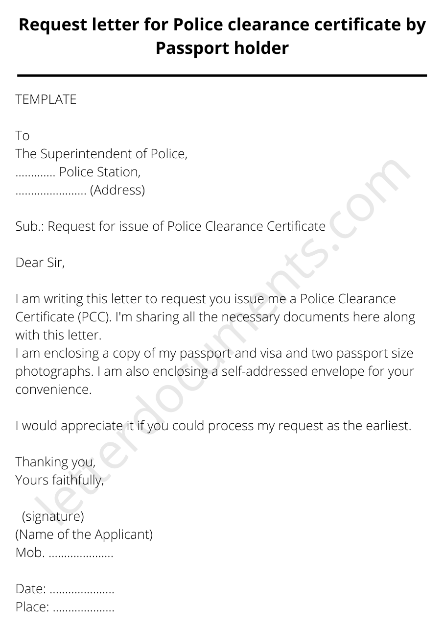 application letter for police verification certificate for job purpose