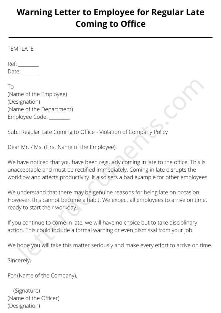 Warning Letter to Employee for Regular Late Coming to Office
