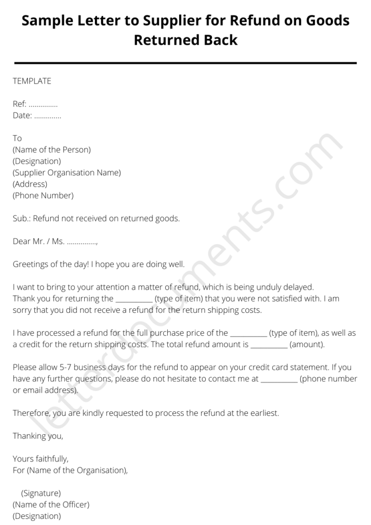 goods return letter to supplier pdf