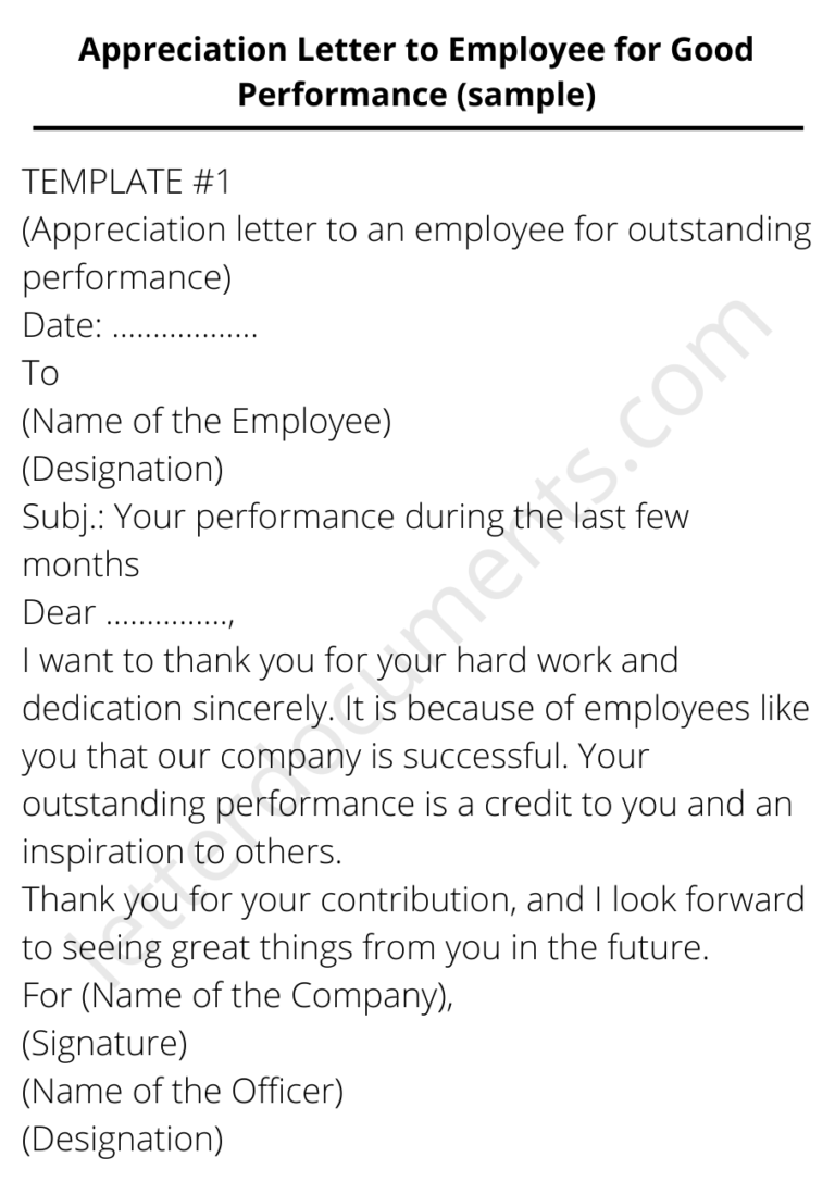 Appreciation Letter to Employee for Good Performance (sample)