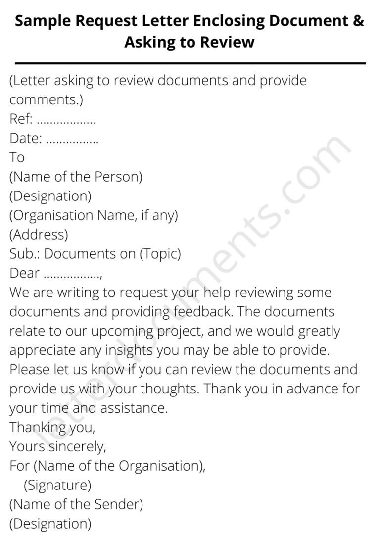 Sample Request Letter Enclosing Document & Asking to Review