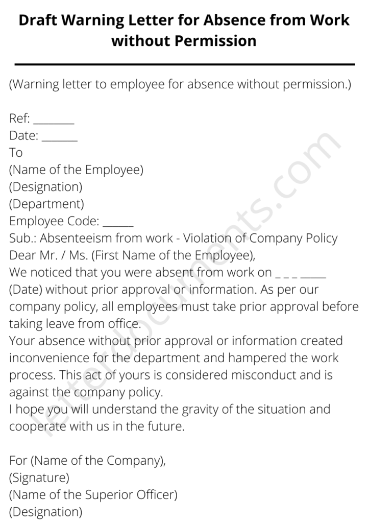 warning letter to employee for leave without information