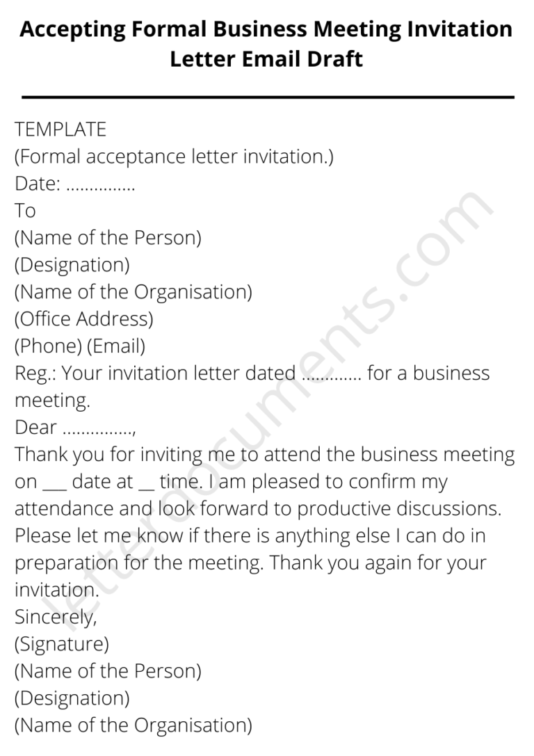 Accepting Formal Business Meeting Invitation Letter Email Draft