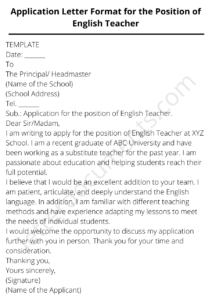 Application Letter Format for the Position of English Teacher ...