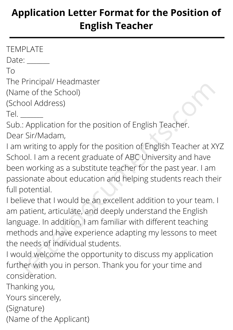 application-for-the-post-of-english-teacher-letterdocuments