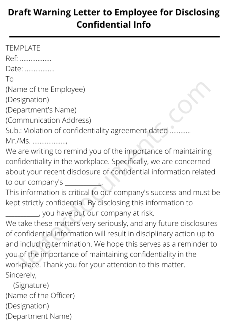 Draft Warning Letter to Employee for Disclosing Confidential Info