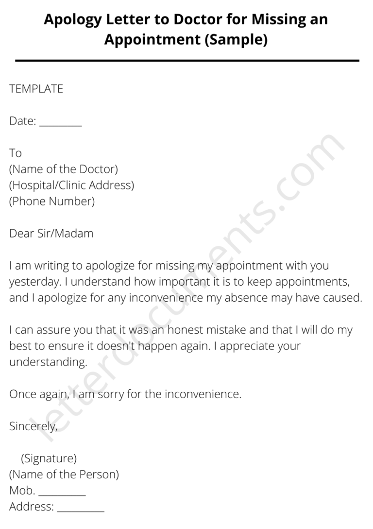 Apology Letter to Doctor for Missing an Appointment (Sample)