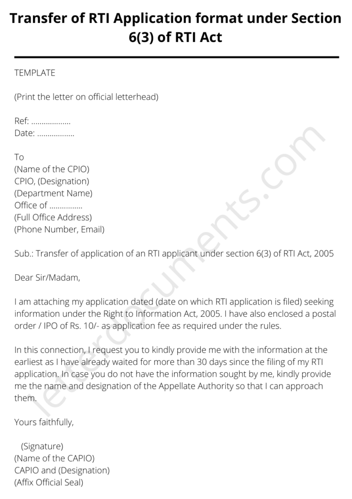 rti letter format