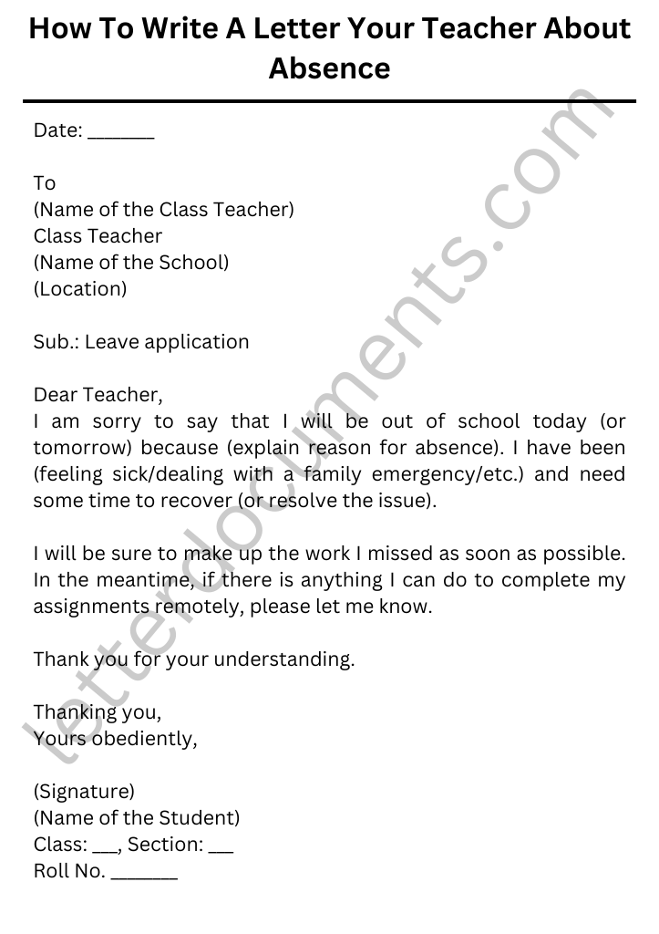 How To Write A Letter Your Teacher About Absence