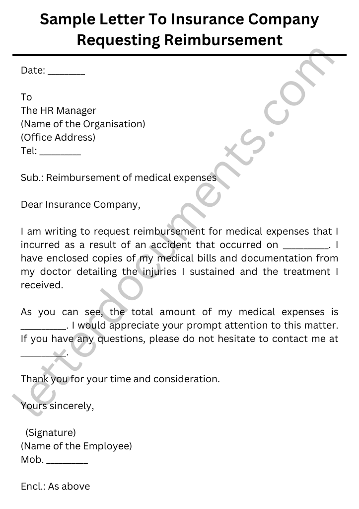 Sample Letter To Insurance Company Requesting Reimbursement