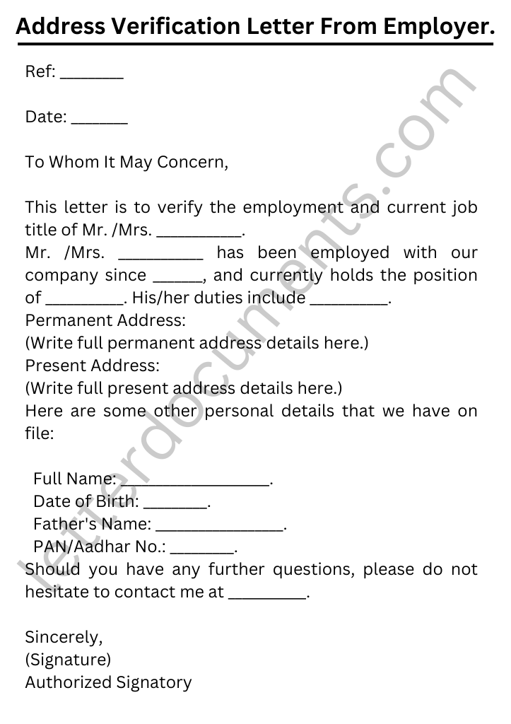 Address Verification Letter from Employer