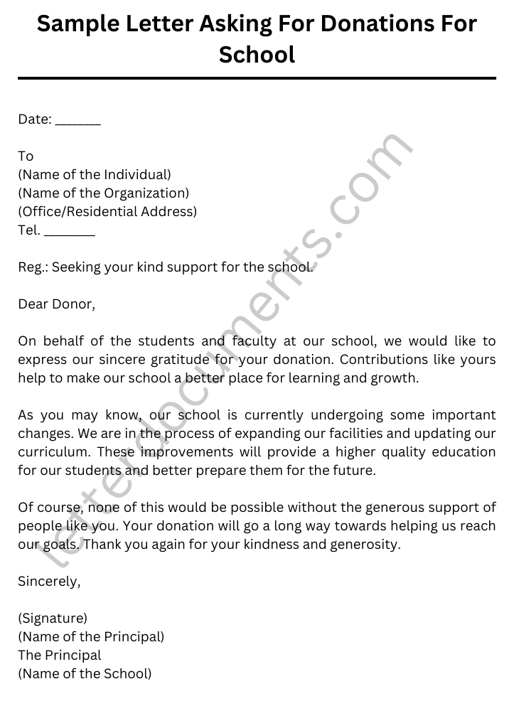Sample Letter Asking For Donations For School