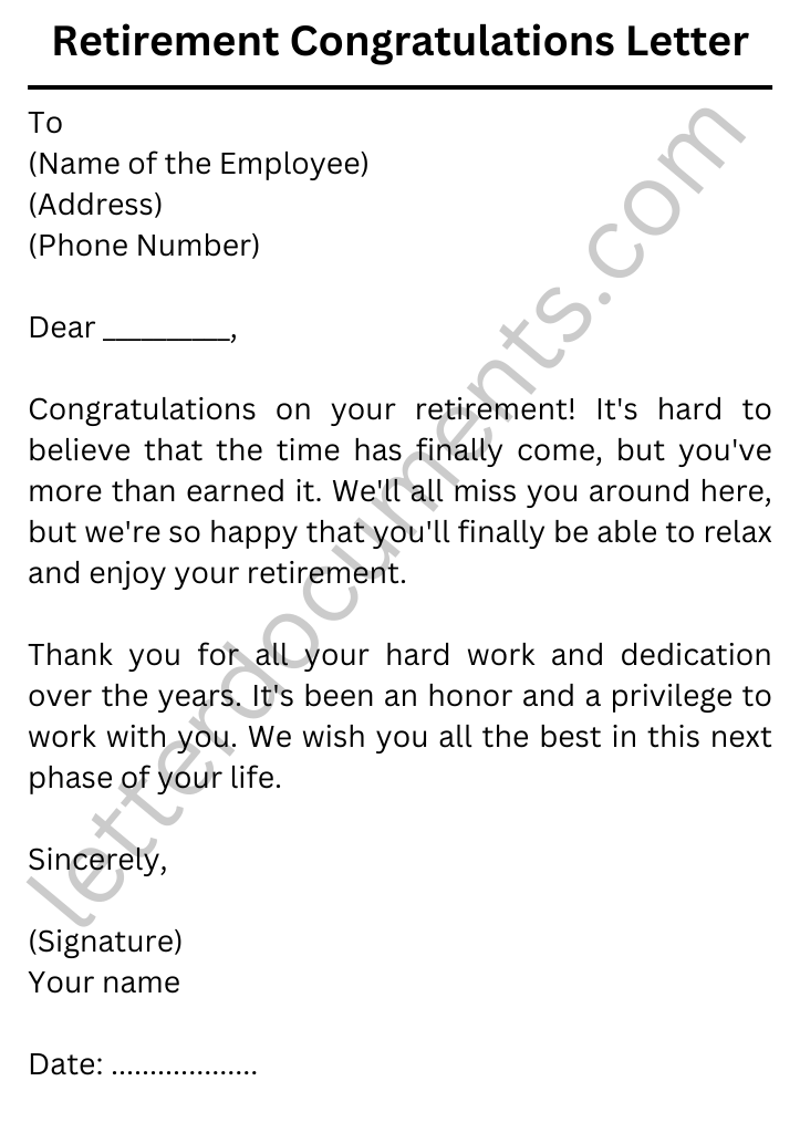 Retirement Congratulations Letter