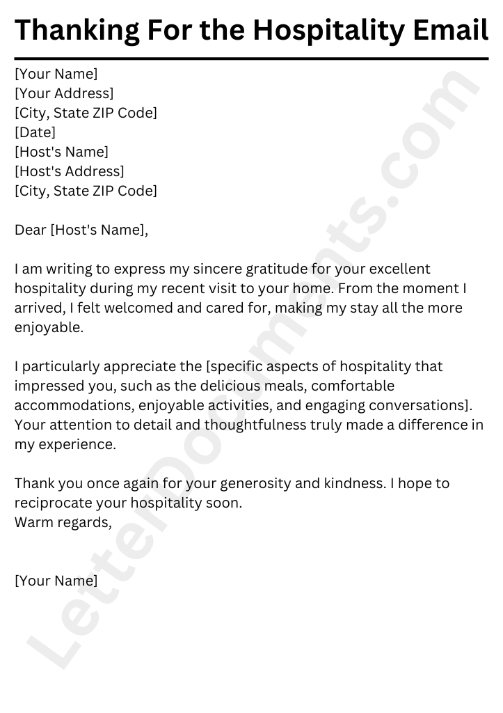 Thanking For Hospitality Email