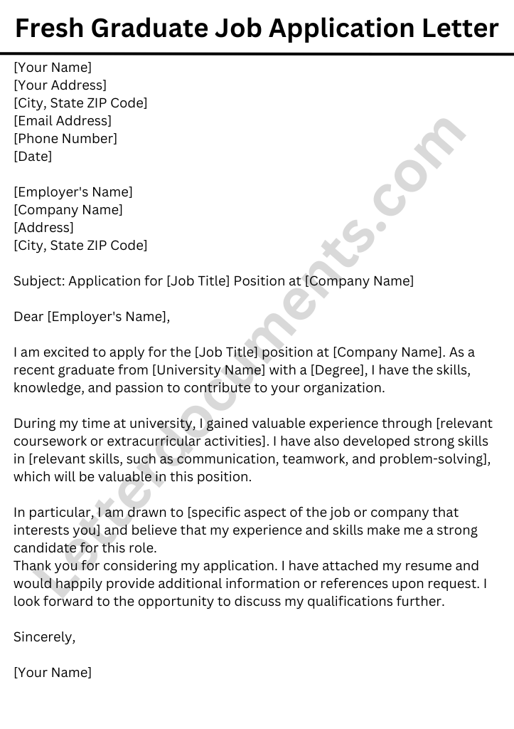 Fresh Graduate Job Application Letter