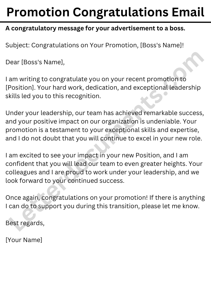Promotion Congratulations Email