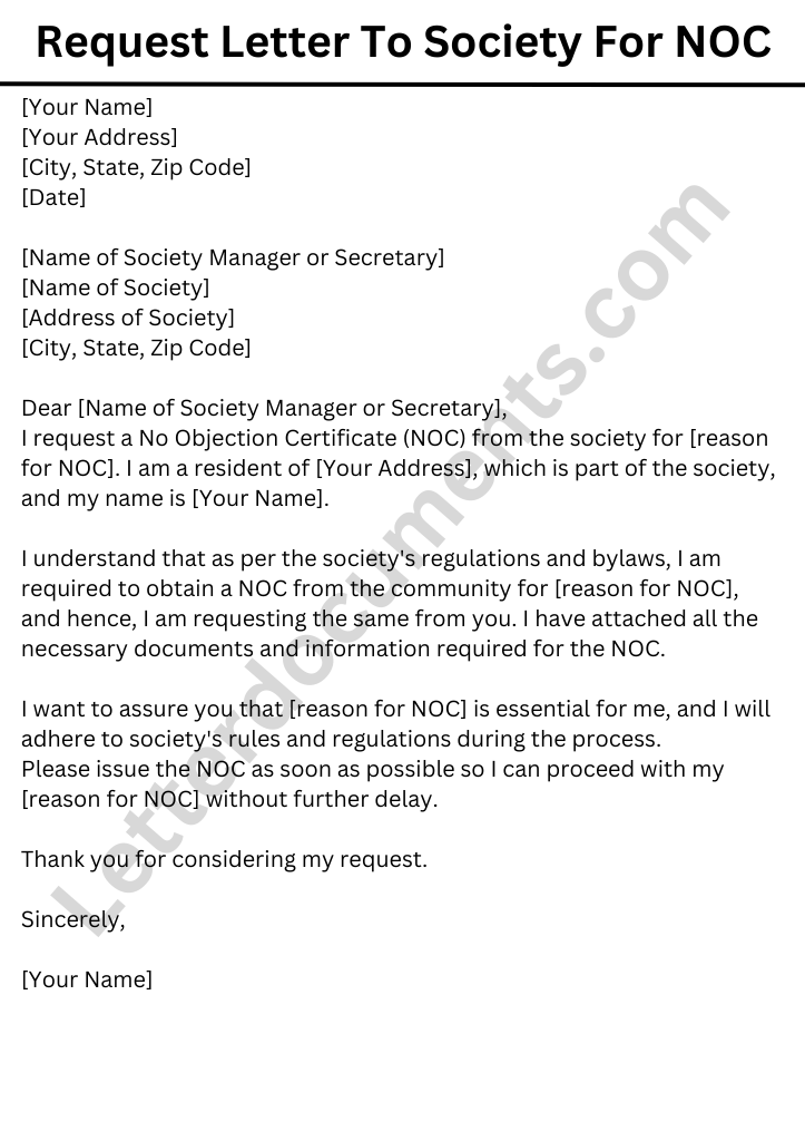 Request Letter To Society For NOC