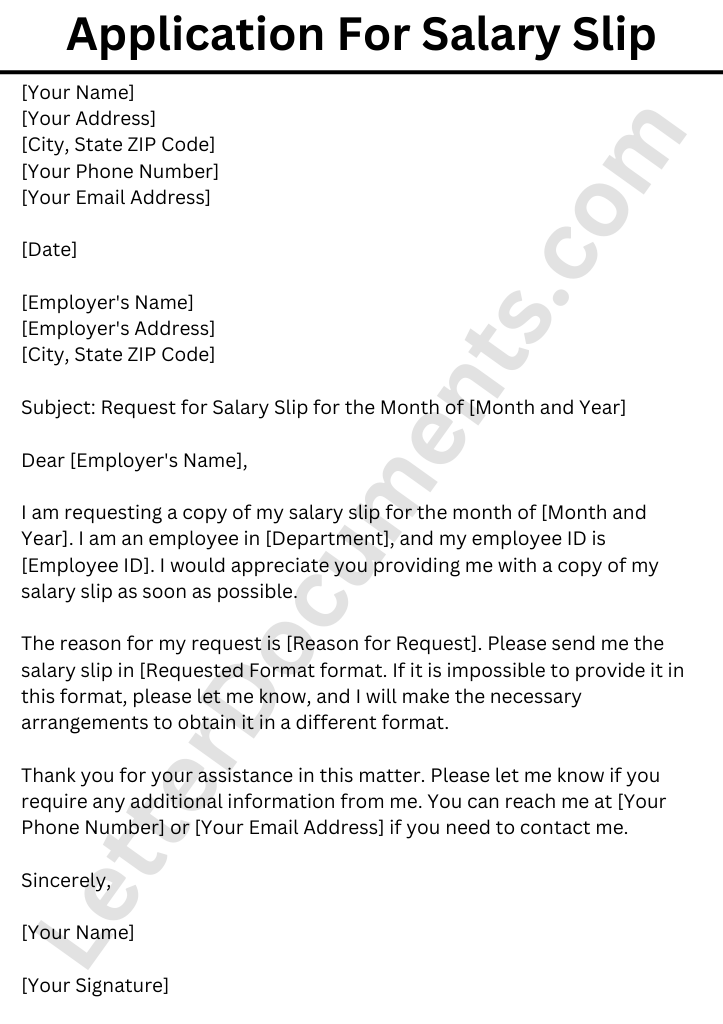 salary slip application letter