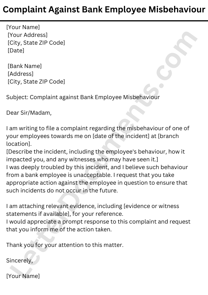 Complaint Against Bank Employee Misbehaviour
