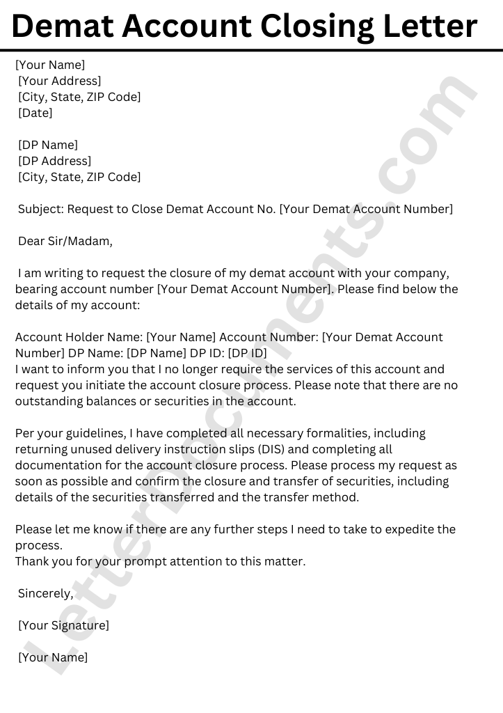 Demat Account Closing Letter  