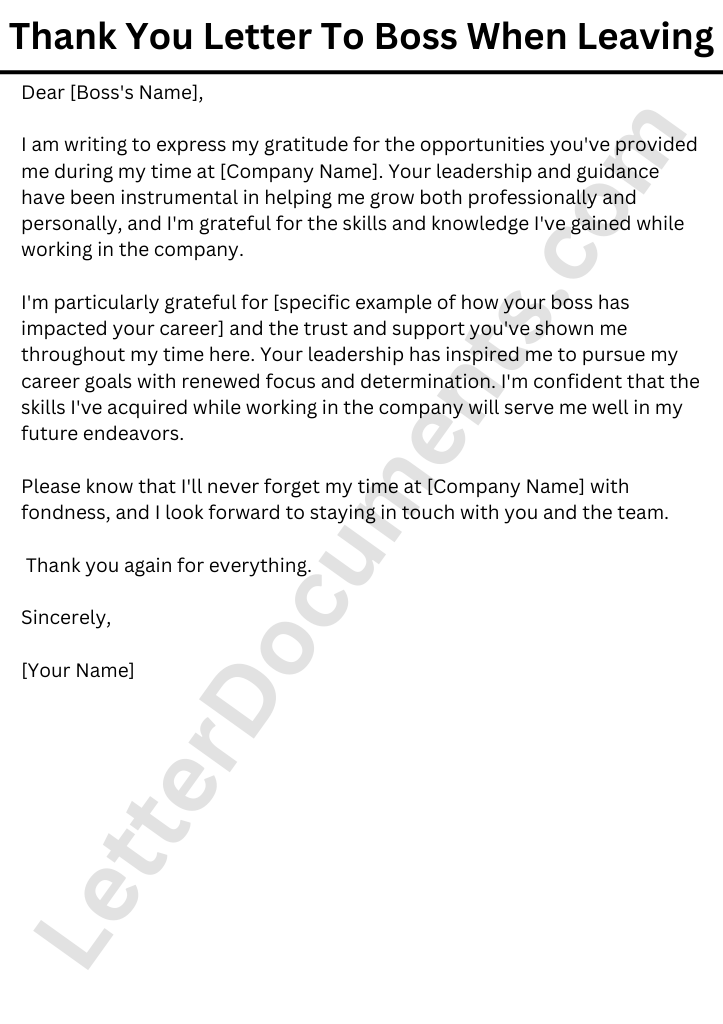Thank You Letter To Boss When Leaving