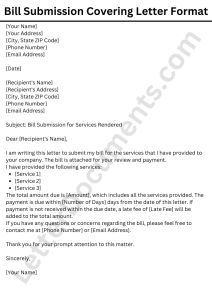 Bill Submission Covering Letter Format Letterdocuments   Bill Submission Covering Letter Format 212x300 