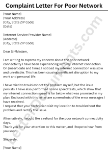 Sample Complaint Letter For Poor Network 