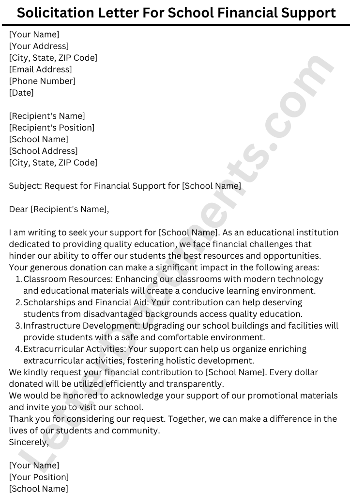 Solicitation Letter For School Financial Support