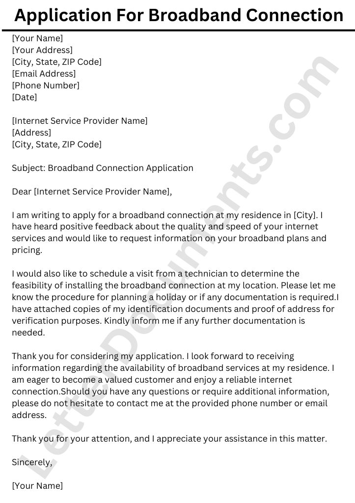 Application For Broadband Connection